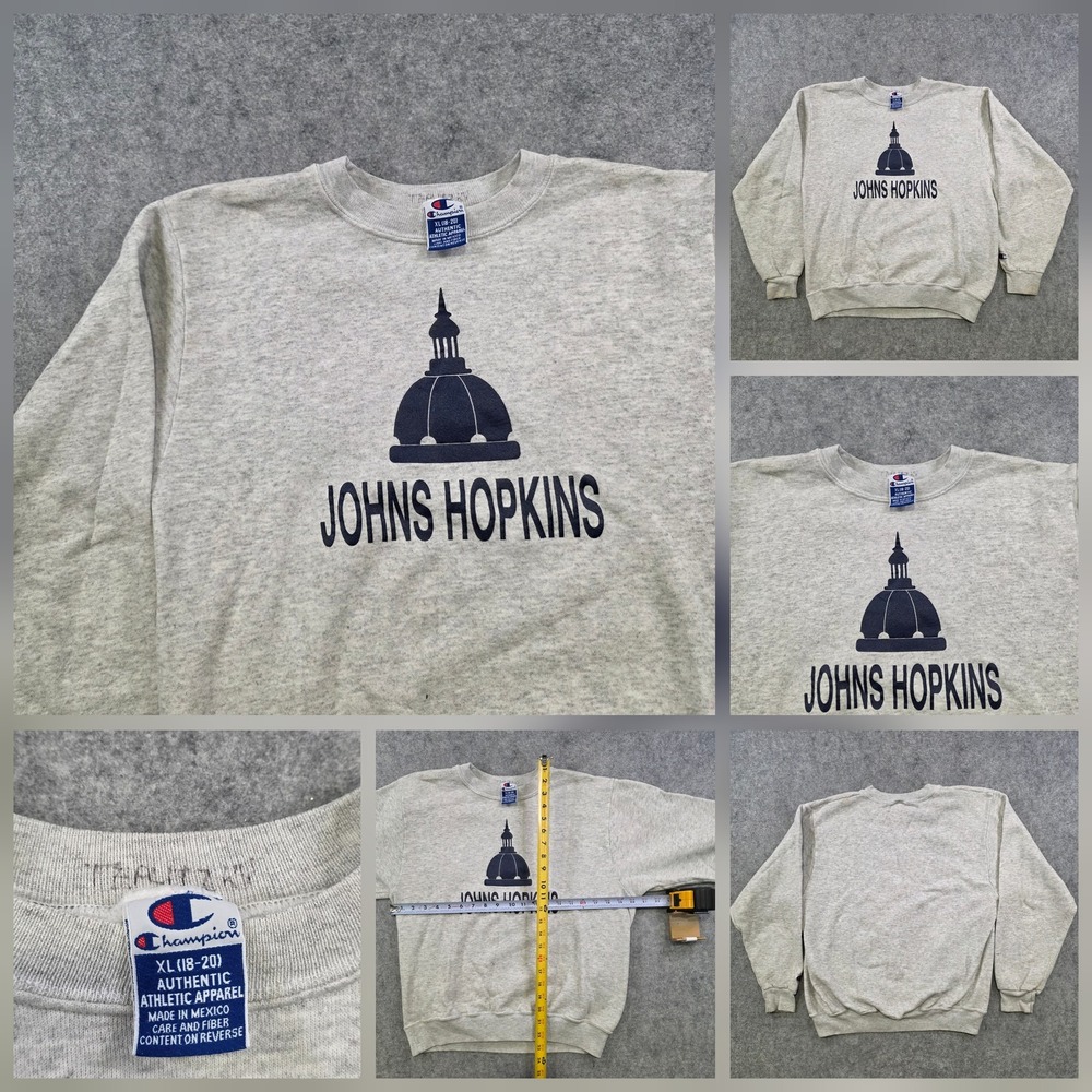VTG 90s Champion Johns Hopkins Blue Jays Sweatshirt Boy XL Gray College Crewneck